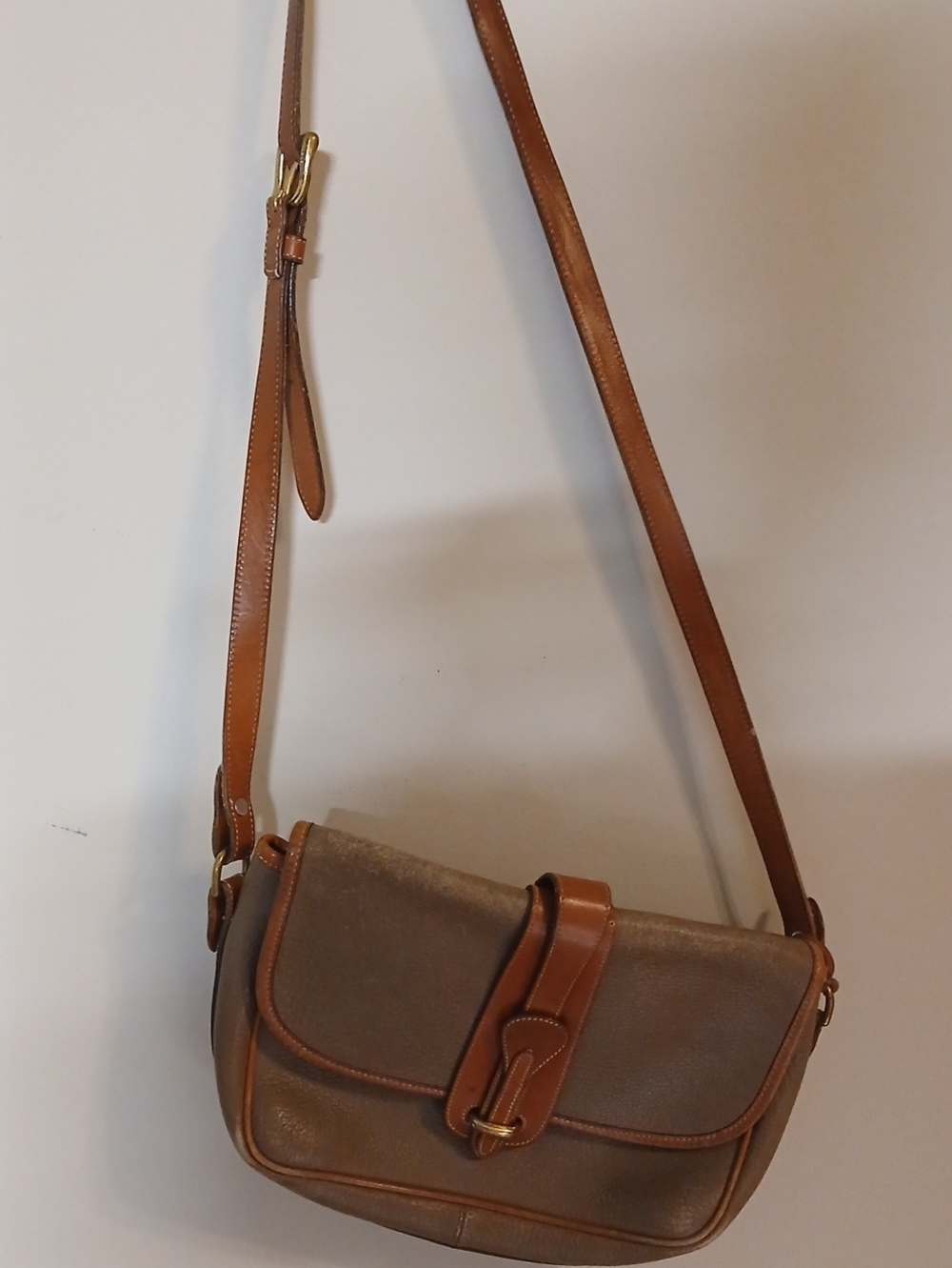 Dooney & Bourke Brown Leather Crossbody with Tan Trim